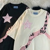 Oversize-T-Shirt mit Patchwork und Stern-Buchstaben-Print
